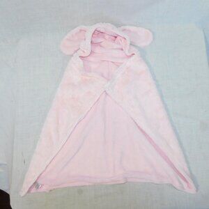 INDIGO BABY Bunny Rabbit Pink Plush Fleece Hooded Soft Swaddle Blanket